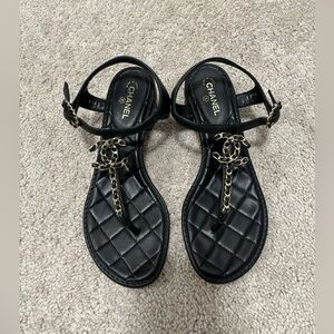 Chanel Quilted Lambskin CC Interlocking Sandals, Size 37